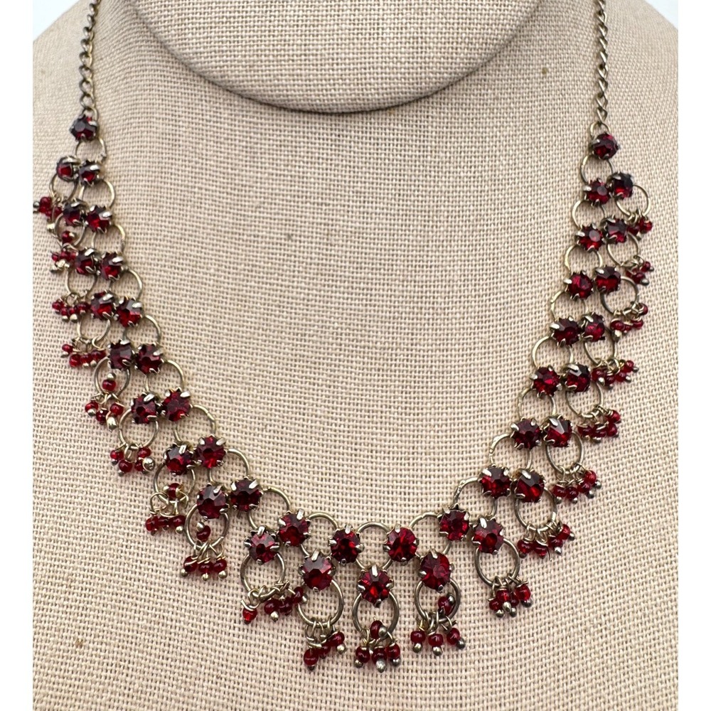 Vintage Victorian Necklace Red Bib Fringe Festoon Gothic